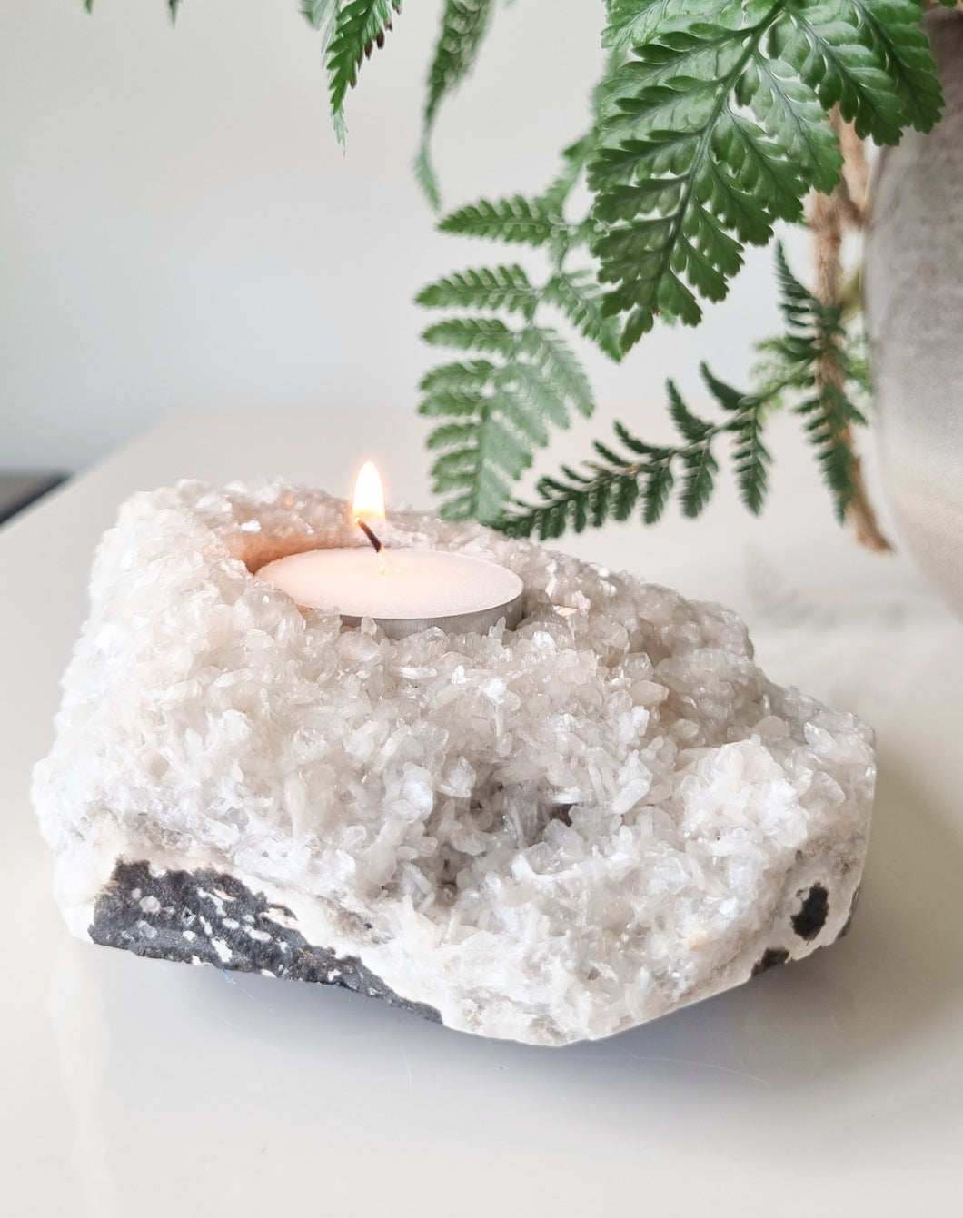 Heulandite candle holder